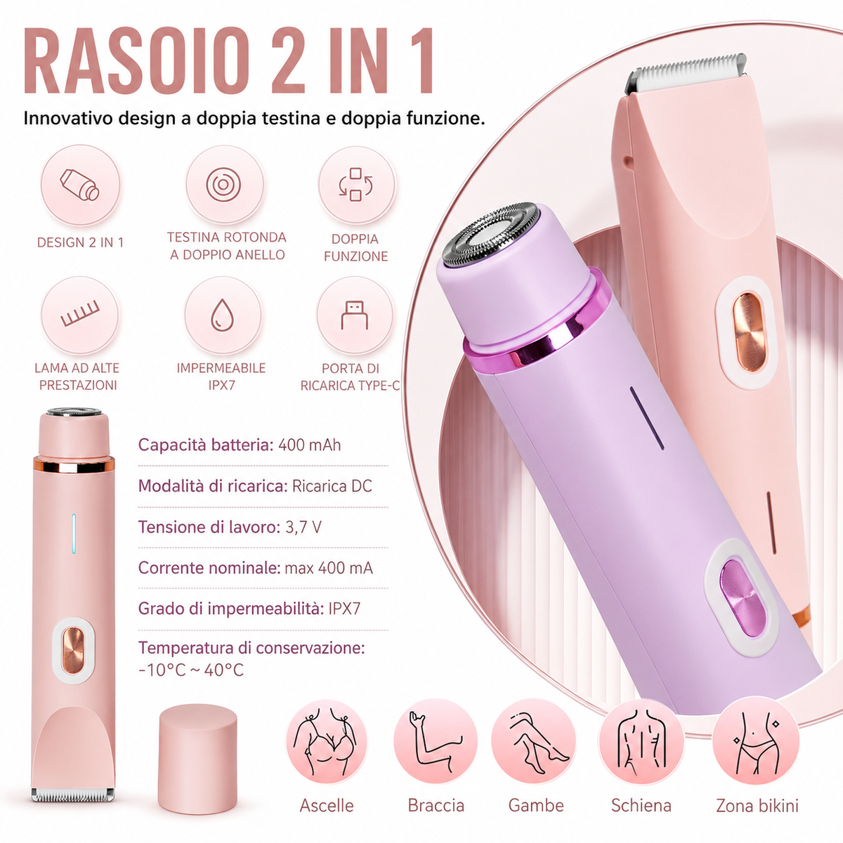 Rasoio Elettrico Donna a Doppia Testina